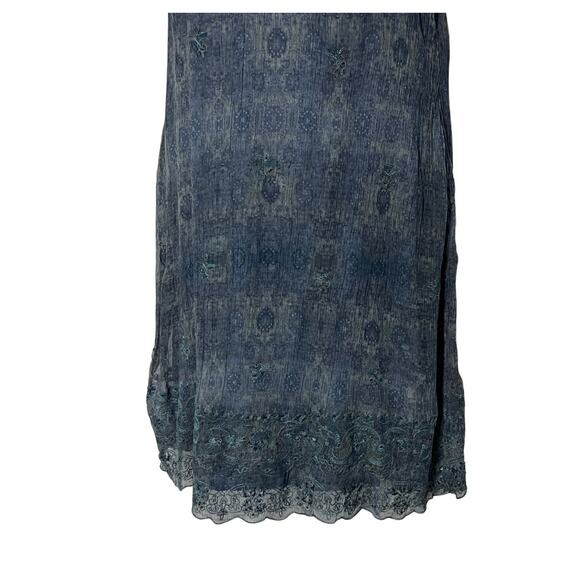 Sundance Womens 16 2-pc Midi Slip Dress Sheer Overlay Embroidered Sequin Blue - Picture 10 of 14